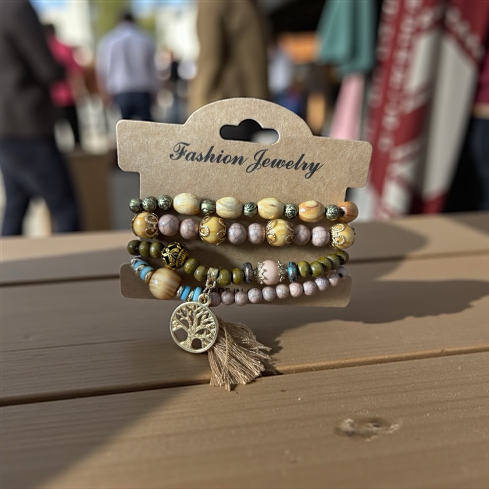 Fashion Jewelry Bohemian with Charms Earthy Beaded Bracelet Set